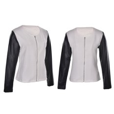 Wanita PU Kulit Casual Zip Lengan Panjang Parka Mantel Zipper Jaket Baseball-Intl