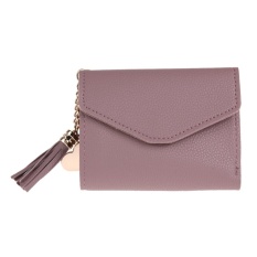 Wanita PU Kulit Pendek Lipat Dompet Rumbai Kartu Koin Kopling Dompet (Merah)-Intl