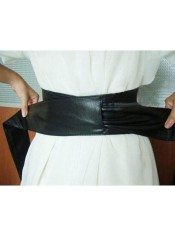 Wanita PU Kulit Lembut Diri Dasi Ikatan Simpul Tali Membungkus Selempang Obi Sabuk Hitam Keberuntungan-G-Internasional