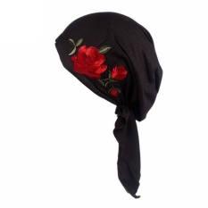 Wanita Rose Bordir Kanker Kemo Hat Beanie Scarf Serban Kepala Membungkus Cap BK-Intl