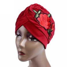Women Rose Embroidery Cancer Chemo Hat Beanie Scarf Turban Head Wrap Cap RD - intl