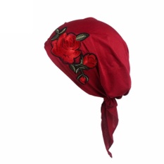 Wanita Rose Bordir Kanker Kemo Hat Beanie Scarf Serban Kepala Membungkus Cap RD-Intl