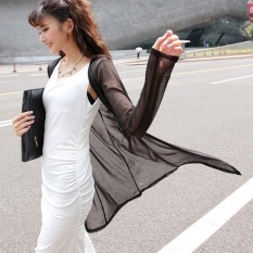 Wanita Melihat Melalui Cardigans Mesh Lengan Panjang Buka Shirt Sheer Panjang Cover UPS Tops Plus Ukuran Beachwear-Intl