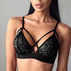 Women Sexy Cross Bandage Crop Tank Top Floral Sheer Lace Bra Seamless Bralette Bustier - intl
