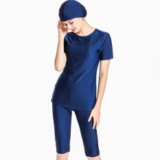 Wanita Lengan Pendek Swimwear Muslim Islam Burkini Swimwear Sederhana Lady Swimsuit-Intl