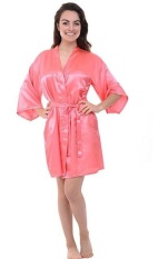 Wanita Satin Sutra Short Night Robe Solid Kimono Robe Fashion Bath Robe Sexy Jubah Mandi Peignoir Feminin Pernikahan Bride Bridesmaid Robe (Pink) -Intl