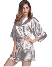 Wanita Satin Sutra Short Night Robe Solid Kimono Robe Fashion Bath Robe Sexy Jubah Mandi Peignoir Feminin Pernikahan Bride Bridesmaid Robe (putih) -Intl