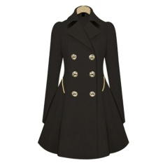 Wanita Slim Double Breasted Jas Hujan Panjang Mantel Jaket Windbreaker S-2XL (Hitam)-Intl