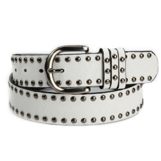 Women Solid Color Punk Studed Faux Leather Buckle Belt - White - intl