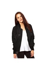 Wanita Olahraga Mantel Klasik Zip Up Biker Jacket Baseball Jacket Coat Hitam (Intl)