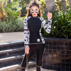 Wanita Sport Tabir Surya Panjang Lengan Patchwork Baju Renang Konservatif Modis 3 Pieces Berselancar Snorkeling Wetsuit-Internasional