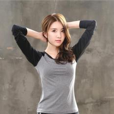 Wanita Olahraga Lengan Panjang T-shirt Yoga Pakaian Perempuan Jumping Menjalankan Pakaian Cepat Kering Slim Sweat Puncak Kebugaran Hitam dan Kelabu-Internasional