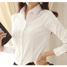 Wanita Musim Semi Musim Gugur Kemeja Putih Lengan Panjang OL Kantor Wanita Formalbusiness Kemeja Plus Ukuran Ramping-Internasional