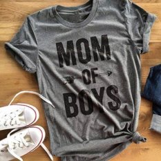Wanita Musim Panas Mom Of Boys Huruf Arrow Dicetak Crewneck Tee T-Shirt Top-Intl