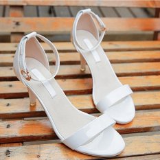 Wanita Musim Panas Terbuka Kaki Budak Stiletto Bertumit Sedang Ankle Strap Fashion Sandal D167 Putih (EU: 33)