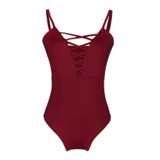 Wanita Summer Vintage Perban Monokini Pantai Memakai Swimsuit (Merah)
