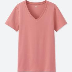 UNIQLO WOMEN T-SHIRT SUPIMA COTTON V NECK (PDK)