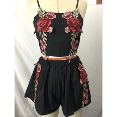 Wanita Dua Potong Bodycon Baju Monyet Crop Top Shorts Jumpsuit Summer Pakaian Pakaian-Internasional