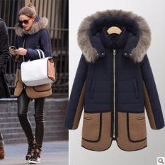 Wanita Hangat Down Parka Musim Dingin Long Coat Jaket Mantel Fashion Hooded Mantel Tebal Jaket-Biru Tua, Coklat-Internasional