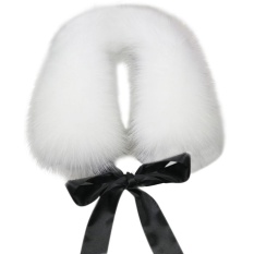 Wanita Musim Dingin Faux Fur Fluffy Collar Scarf dengan Pita Sabuk Putih-Intl