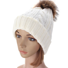 Wanita Musim Dingin Hangat Wol Merajut Beanie Rakun Anjing Pom Bobble Topi Renda Topi Ski-Internasional