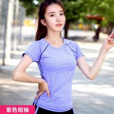 Wanita Yoga Kemeja Pendek Berlengan Latihan Pakaian Wanita T-shirt Jaket Slim Cepat Kering Menjalankan Kebugaran T-shirt Ungu-Intl