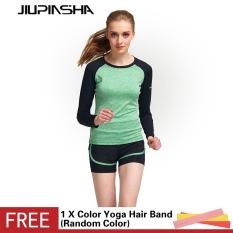Kemeja Lengan Panjang Wanita Yoga Latihan Kompresi Bernapas Celana Ketat Latihan Kebugaran Cepat Pengeringan T-Shirt-Nya - International