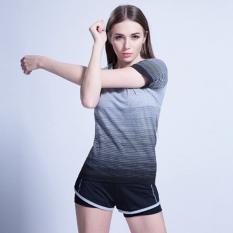 Wanita Yoga Sport Set Shirt dengan Celana Pendek Suit Fitness Workout Ladies Gym Olahraga Menjalankan Wanita Slim Legging + Atasan Abu-abu -Intl
