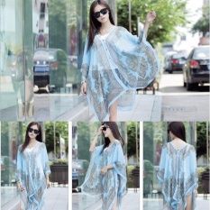 Women's Cashew Flowers Summer Tops Summer Sunscreen Chiffon Beach Scarf Cover Ups - Blue - intl