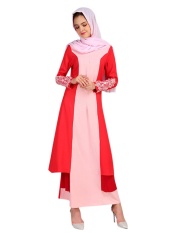 Blok Warna Wanita Renda Penyambungan Islam Abaya Jilbab Lengan Panjang Muslim Gaun Warna: Merah Muda Ukuran: L LUCKY-G-Internasional