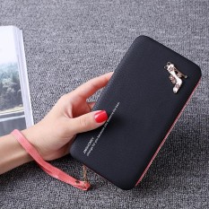Wanita Elegan Hardwearing PU Kulit Kartu Kredit Clutch Tombol Tangan-Ambil Dompet Dompet Warna: hitam Keberuntungan-G-Internasional