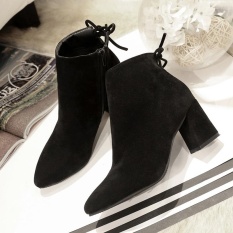 Wanita BOOT BOOT # Ibu Musim Gugur Velvet Pertengahan Tinggi Tumit Blok Tumit Menunjuk Toe Martin Boots Ankle Boots Warna Pendek Hitam -Intl