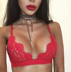 Wanita Renda Bunga Bralette Bralet Beha Bustier Crop Terbaik Unpadded Beha Terbaik Merah-Internasional