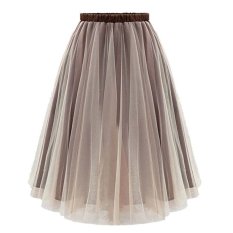 Wanita Organza Tutu Gaun Maksi Berlipit Elastis Panjang Tinggi Pinggang Rok Penuh (Intl)