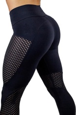 Wanita Celana Net Benang Splicing Ketat Paket Hip Percetakan Yoga Olahraga Celana Legging Hitam-Internasional