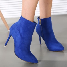 Wanita Menunjuk Toe Stiletto Ankle Boots Fashion Partai Tinggi Tumit Biru-Intl