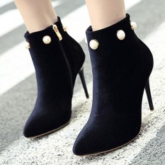 Wanita Menunjuk Toe Stiletto Ankle Boots Jepang Partai Sepatu Hak Tinggi dengan Berlian Imitasi-Internasional