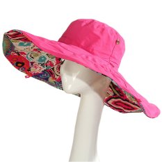 Dewasa Wanita Gadis Lipat Double Visor Lebar Wajah Dapat Digunakan Besar Musim Panas Matahari Pantai Ember Topi Naik Merah