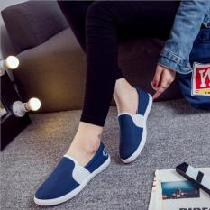 Wanita Kanvas Sepatu Rekreasi Super Nyaman Datar Sepatu SLIP ON Wanita Biru-Intl