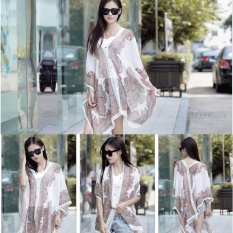 Wanita Jambu Mete Summer Tops Musim Panas Tabir Surya Kain Sutera Tipis Beach Scarf Cover UPS-Putih