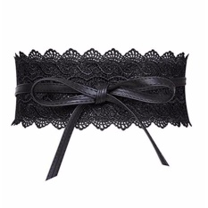 Womens Faux Leather Wrap Around Obi Gaya Pinggang Band Belt (Hitam)-Intl