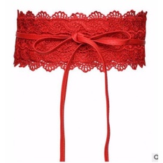 Womens Faux Leather Wrap Around Obi Gaya Pinggang Band (Merah)-Intl