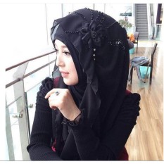 Wanita Flora Melubangi Syal Jilbab Mode Selendang-Intl
