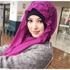 Wanita Flora Melubangi Syal Jilbab Mode Selendang-Intl