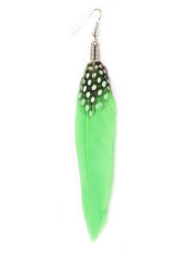 Womens Handmade Anting Goose Feather Dangle Eardrop Putih Polka Dot Hijau