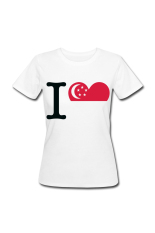 Wanita I Love Singapore Custom T-Shirt untuk Putih