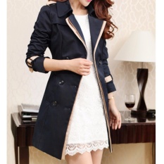 Wanita Korean Casual Double-Breasted Jas Hujan Mantel Ladies Fashion All-Match Coats Jaket Pakaian-Hitam-Intl