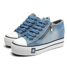Perempuan Putaran Kaki Renda Up Platform Baji Tumit Her Kets Denim Casual Kanvas Sepatu