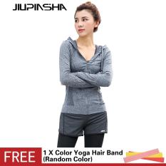 Wanita Jaket Lari Kaus Yoga Lengan Panjang Gym Pengetat Fitness Tops Cepat Kering Bernapas Baju Luar untuk Olahraga-Intl