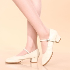 Wanita Salsa Waltz Ballroom Latin Tango Soft Sole Sepatu Dansa Bertumit Sandal Putih